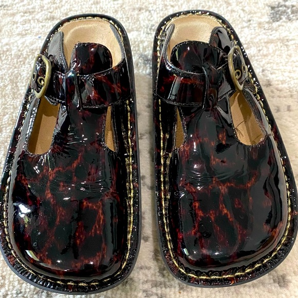 Women’s Algeria Black Tortoise Patent Leather PG Lite Clogs Mules Shoes 5/35 - Picture 1 of 10